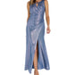 Vestido feminino Nightway com decote em V metálico, tamanho 12, azul, pequeno