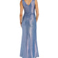 Vestido feminino Nightway com decote em V metálico, tamanho 12, azul, pequeno
