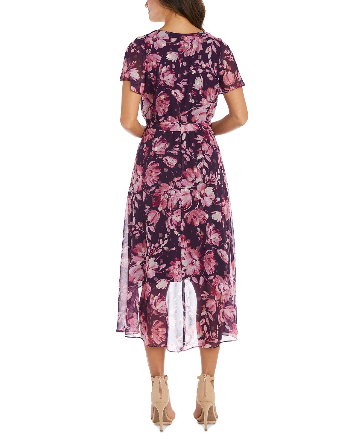 Vestido envelope falso com mangas esvoaçantes R &amp; M Richards feminino, roxo, tamanho 16W