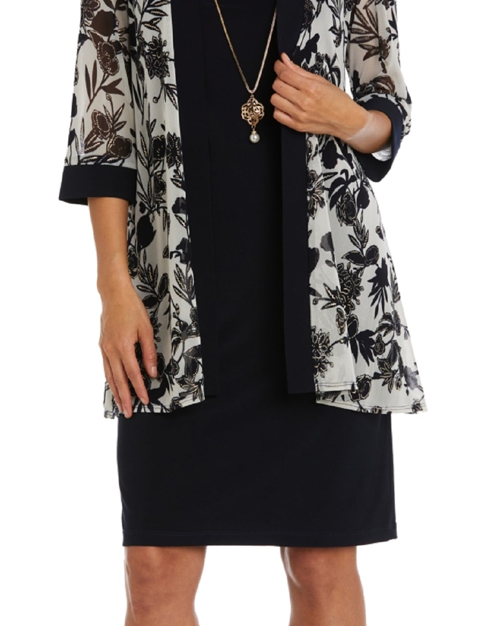 Conjunto de jaqueta e vestido estampado feminino R &amp; M Richards, azul, tamanho 6