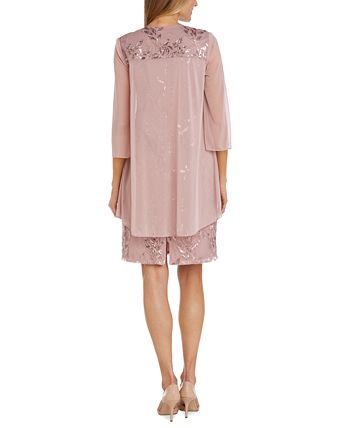 Vestido e jaqueta femininos R &amp; M Richards com decote redondo e lantejoulas, marrom, tamanho 14