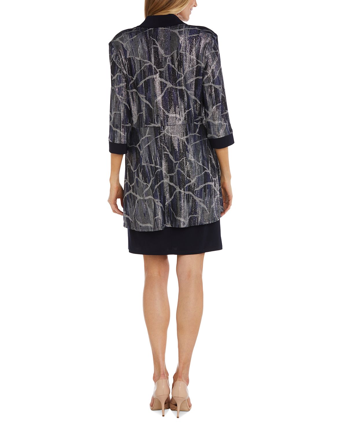 R &amp; M Richards Vestido Feminino Estampado com Colar Azul Tamanho 14