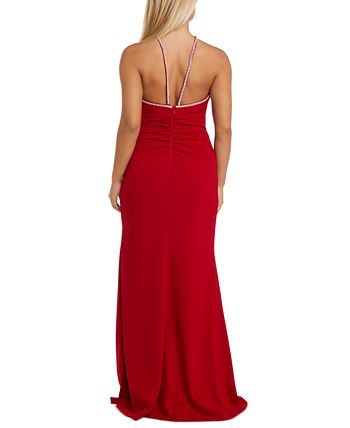 Vestido de festa feminino Nightway com babados e decote halter, vermelho, tamanho 12