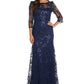 Vestido feminino R &amp; M Richards com decote canoa e renda ilusão, azul, tamanho 14