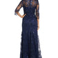 Vestido feminino R &amp; M Richards com decote canoa e renda ilusão, azul, tamanho 14