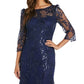 Vestido feminino R &amp; M Richards com decote canoa e renda ilusão, azul, tamanho 14