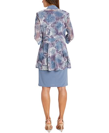 R &amp; M Richards 2 peças estampadas jaqueta e vestido colar cinza tamanho 18
