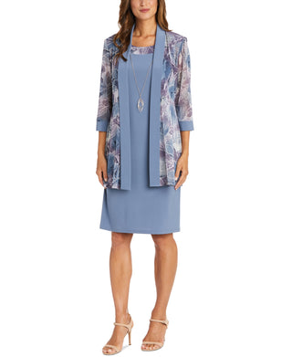 R &amp; M Richards 2 peças estampadas jaqueta e vestido colar cinza tamanho 18