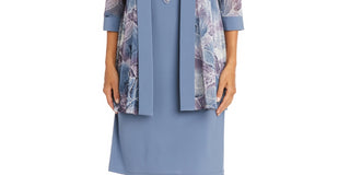R &amp; M Richards 2 peças estampadas jaqueta e vestido colar cinza tamanho 18