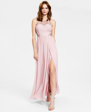 City Studios Junior's Embellished Illusion Tulip Gown Pink Size 9