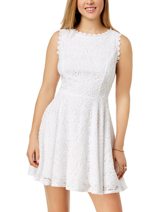 Vestido infantil City Studios com corte evasê e renda, tamanho 13, branco