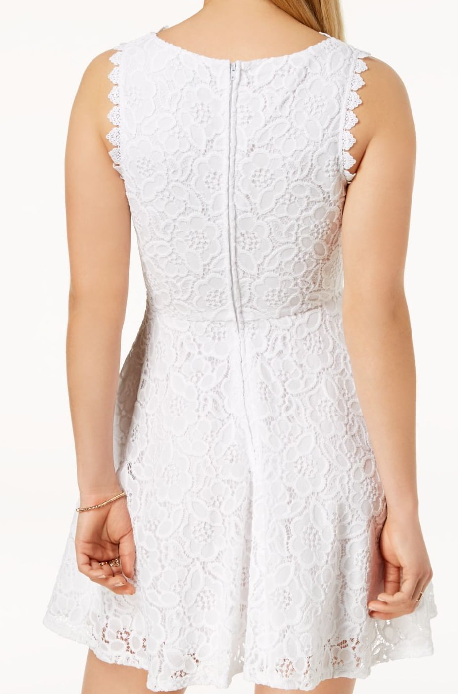 Vestido infantil City Studios com corte evasê e renda, tamanho 13, branco