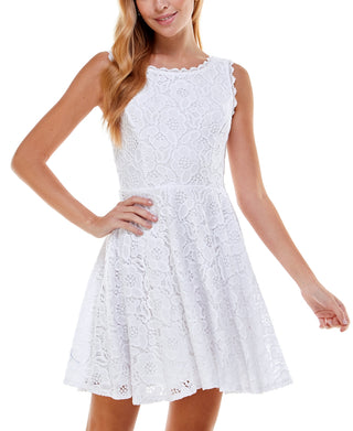 Vestido infantil City Studios com corte evasê e renda, tamanho 13, branco