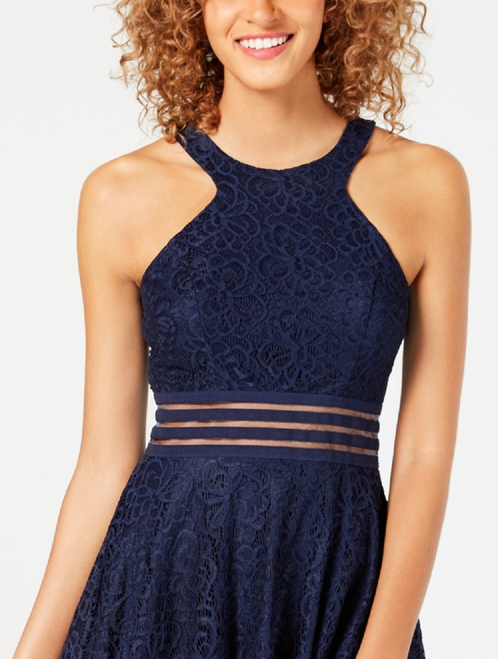 Vestido infantil City Studios com ajuste evasê e renda azul, tamanho 13