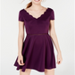 Vestido feminino City Studios com manga curta, decote em V e acima do joelho, estilo flare, roxo, tamanho 7