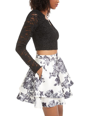 City Studios Junior's 2 Pc Lace & Floral Print Dress Black Size 9