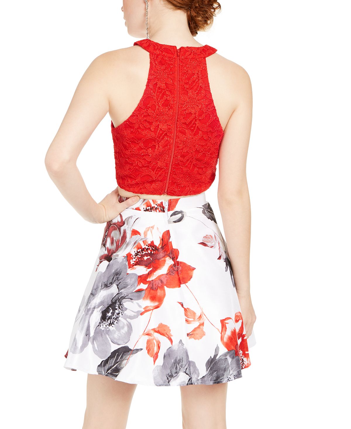 Vestido infantil City Studios com 2 peças, renda e estampa floral, vermelho, tamanho 1