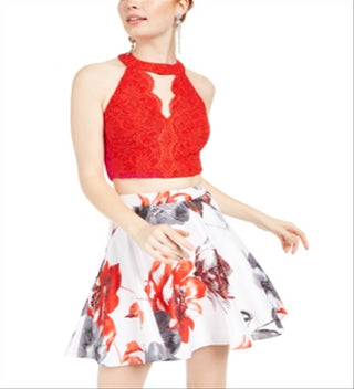 City Studios Junior's 2 Pc Lace & Floral Print Dress Red Size 1