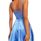 Vestido de festa curto com alças finas e decote em V, azul, tamanho 5, da City Studios