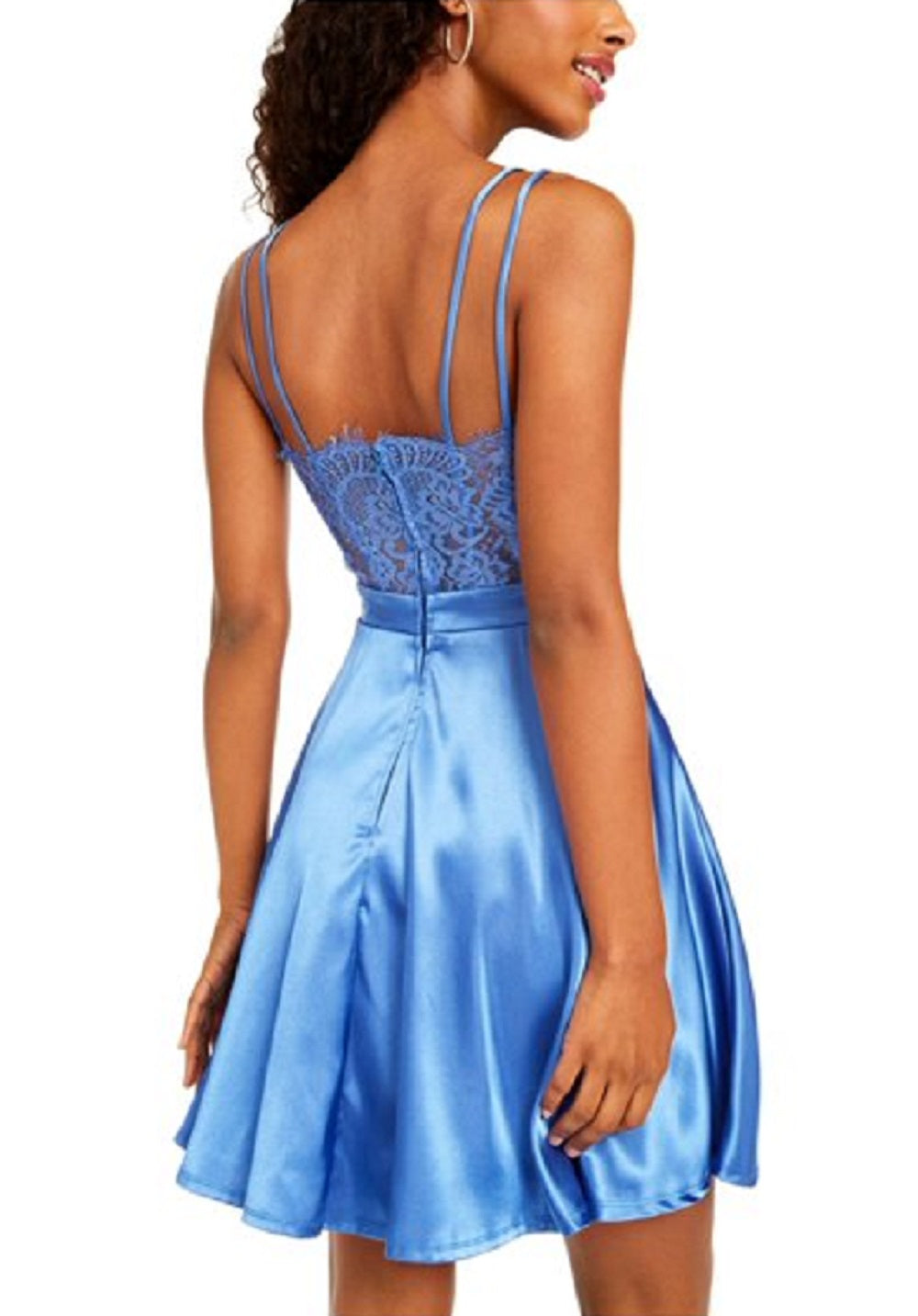 Vestido de festa curto com alças finas e decote em V, azul, tamanho 5, da City Studios