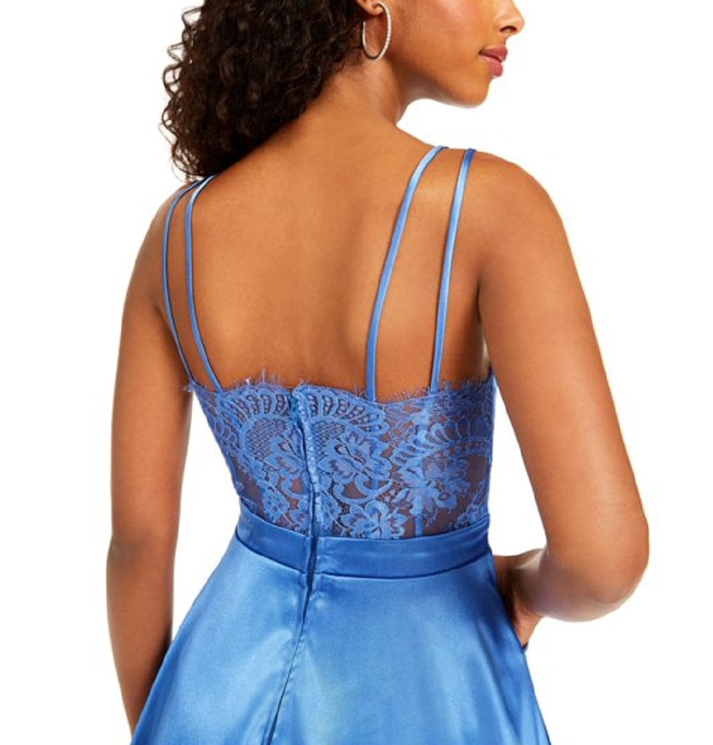 Vestido de festa curto com alças finas e decote em V, azul, tamanho 5, da City Studios