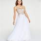 Vestido formal feminino Say Yes To The Prom, com alças finas transparentes, decote coração, comprimento total, branco, tamanho 13