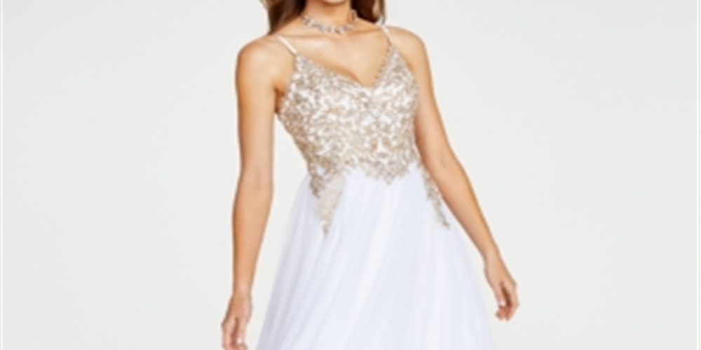 Vestido formal feminino Say Yes To The Prom, com alças finas transparentes, decote coração, comprimento total, branco, tamanho 13
