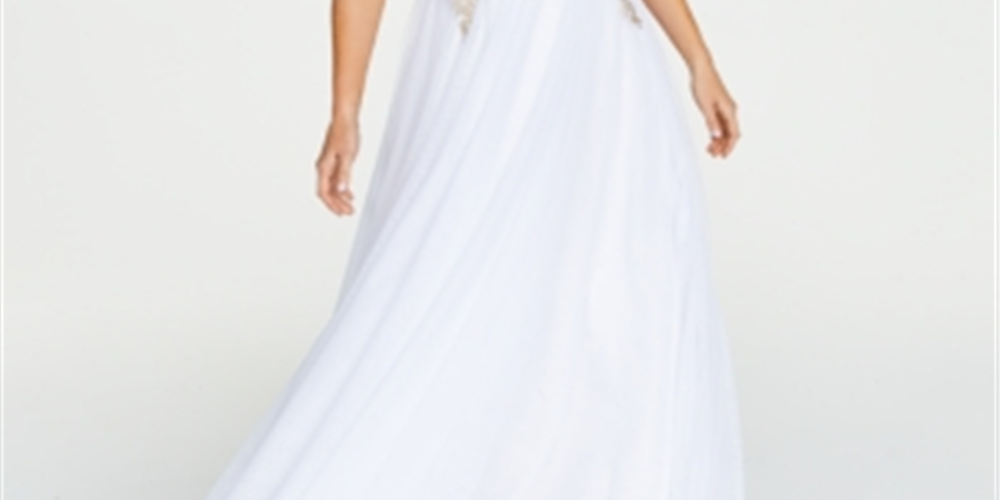 Vestido formal feminino Say Yes To The Prom, com alças finas transparentes, decote coração, comprimento total, branco, tamanho 13