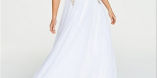 Vestido formal feminino Say Yes To The Prom, com alças finas transparentes, decote coração, comprimento total, branco, tamanho 13