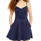 Vestido de festa feminino City Studios, minivestido com alças finas e comprimento flare, azul, tamanho 5