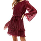 Vestido plissada com manga sino City Studios Junior, roxo, tamanho grande