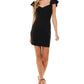 Vestido justo feminino City Studios, de malha, com mangas franzidas, preto, tamanho 15