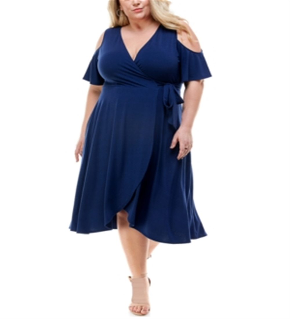 Vestido Kingston Grey Feminino com Ombros Descobertos e Joelho, Azul, Tamanho 1X