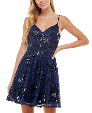 City Studios Junior's Sequined Fit & Flare Dress Blue Size 5
