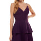 Vestido curto feminino City Studios com zíper elástico, renda nas costas, glitter, alças finas, decote em V, ajuste evasê, roxo, tamanho 15