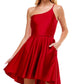 Vestido City Studios Junior de um ombro só, justo e evasê, vermelho, tamanho 5