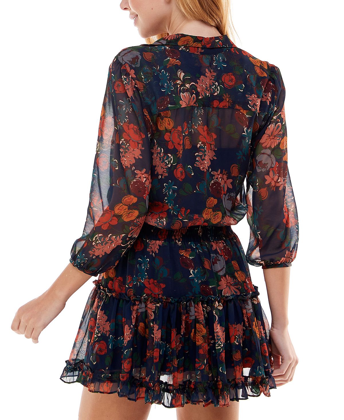 Vestido-camisa com estampa floral infantil City Studios azul tamanho grande