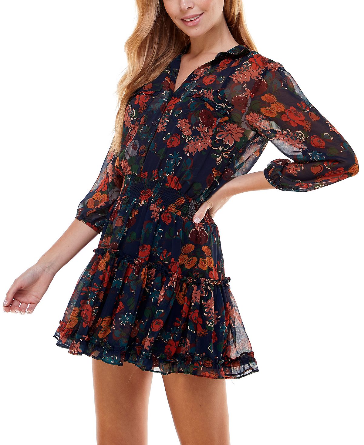 Vestido-camisa com estampa floral infantil City Studios azul tamanho grande