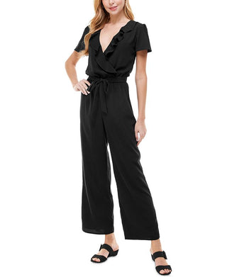 Macacão feminino Kingston Grey com cinto e babados, preto, tamanho grande