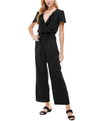 Macacão feminino Kingston Grey com cinto e babados, preto, tamanho grande