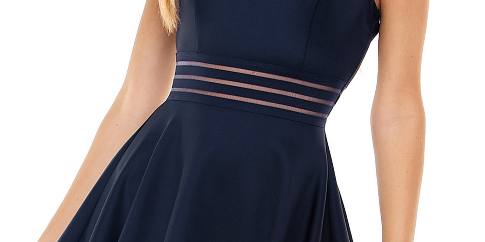 Vestido City Studios Juniors Illusion-Waist Scuba Fit &amp; Flare Azul Marinho Tamanho 9