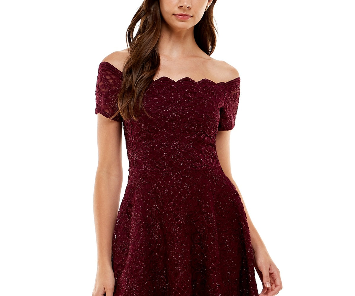 Vestido City Studios Junior Off The Shoulder Fit &amp; Flare Roxo Tamanho 3