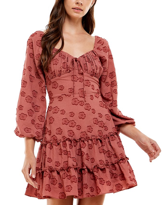 Vestido com decote franzido e camadas City Studios Junior's, vermelho, tamanho 11