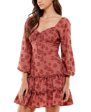 Vestido com decote franzido e camadas City Studios Junior's, vermelho, tamanho 11