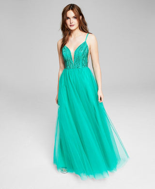 Vestido de noite longo com contas para mulheres Say Yes To The Prom, verde, tamanho 3
