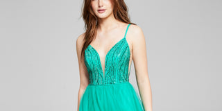 Vestido de noite longo com contas para mulheres Say Yes To The Prom, verde, tamanho 3