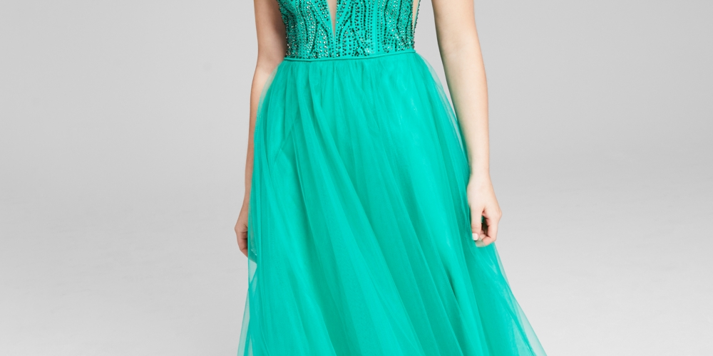 Vestido de noite longo com contas para mulheres Say Yes To The Prom, verde, tamanho 3