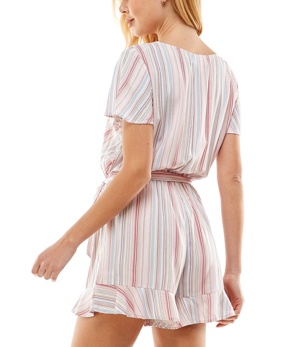 Macacão listrado com babados e bainha Bebop Junior's rosa tamanho grande