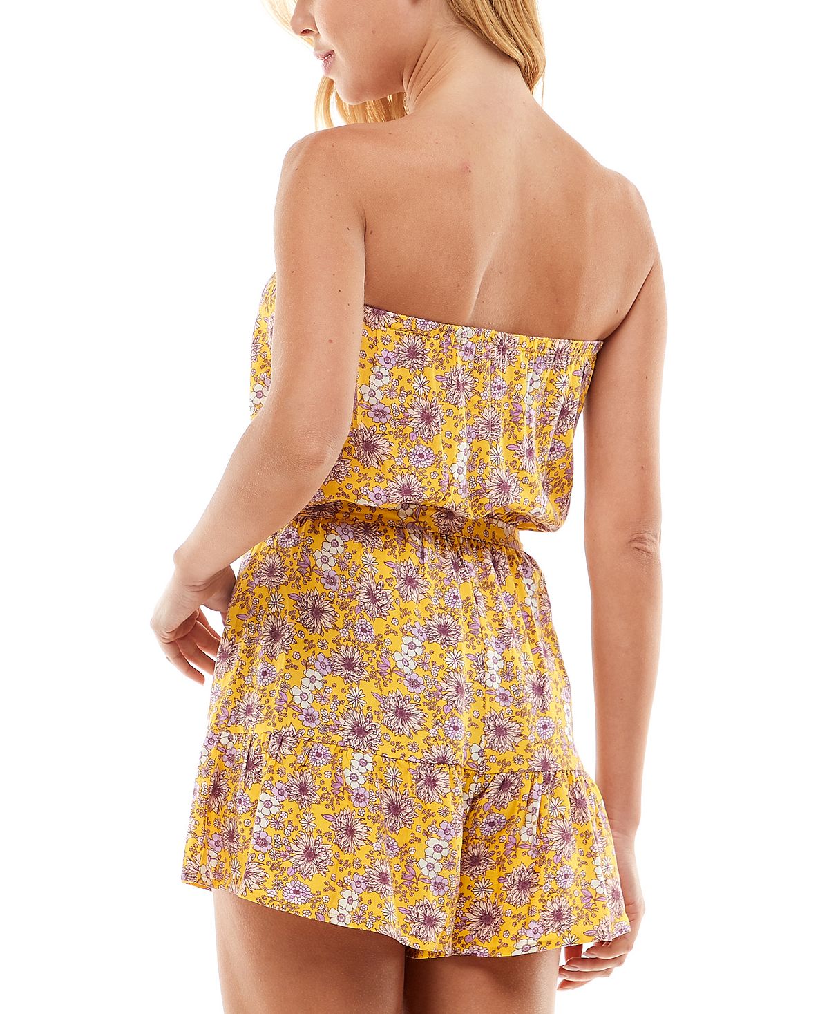 Macacão feminino sem alças floral Be Bop, amarelo, tamanho grande