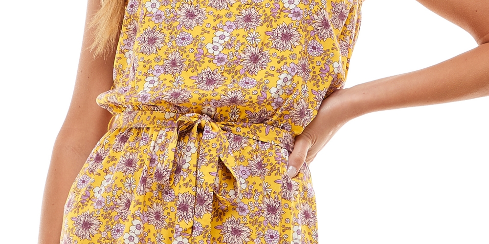 Macacão Bebop Junior com babados florais, amarelo, tamanho XX-G